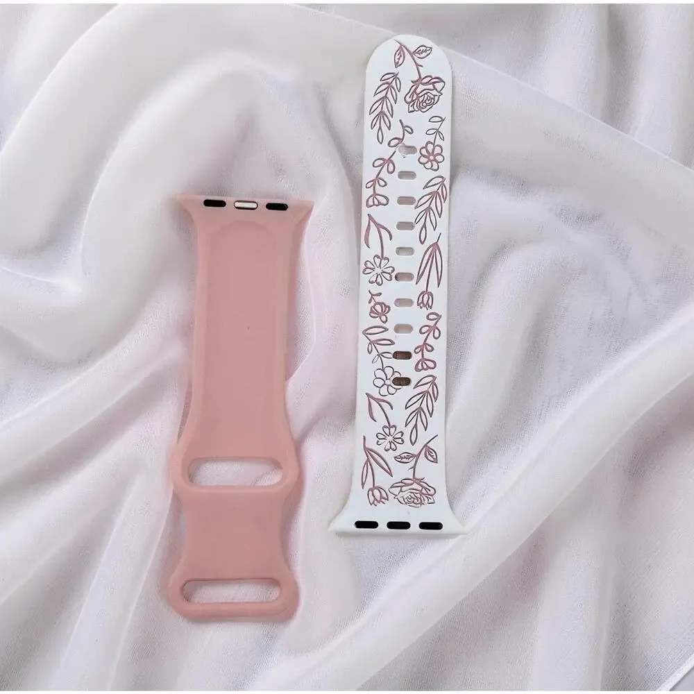 New Floral Design Apple Watch Bands 38mm 40mm 41mm in Pink White